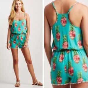 AEROPOSTALE, WOMENS, TROPICAL, GREEN ROMPER WITH FLOWERED PINEAPPLES. SIZE XL